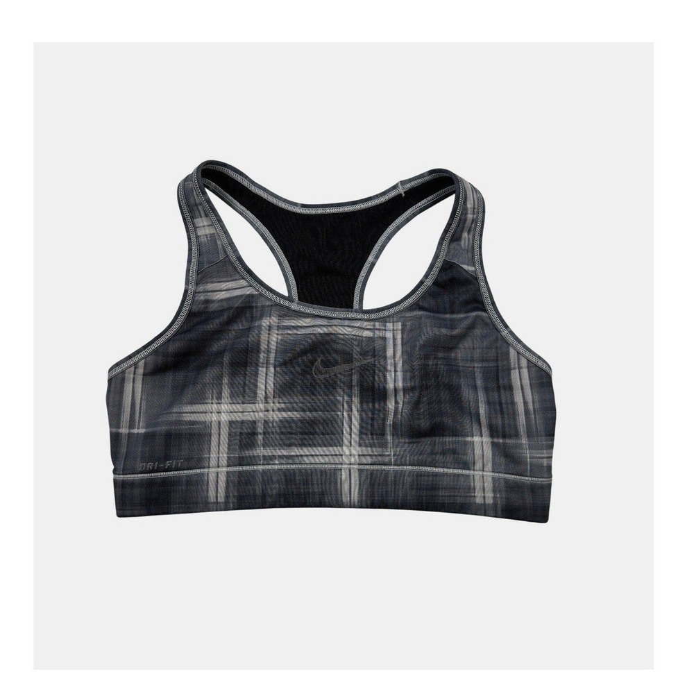 Nike Sports Bra Womens M Gray Plaid Dri-FIT Racerback Medium Support